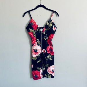 Black Floral Print Mini Dress